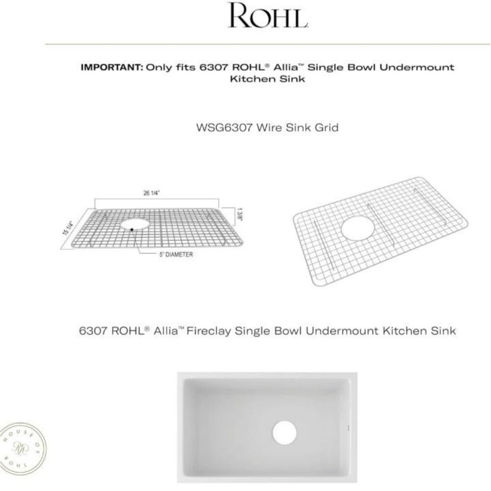 Rohl Allia 26-1/4" L x 15-1/4" W Stainless Steel Basin Rack Sink